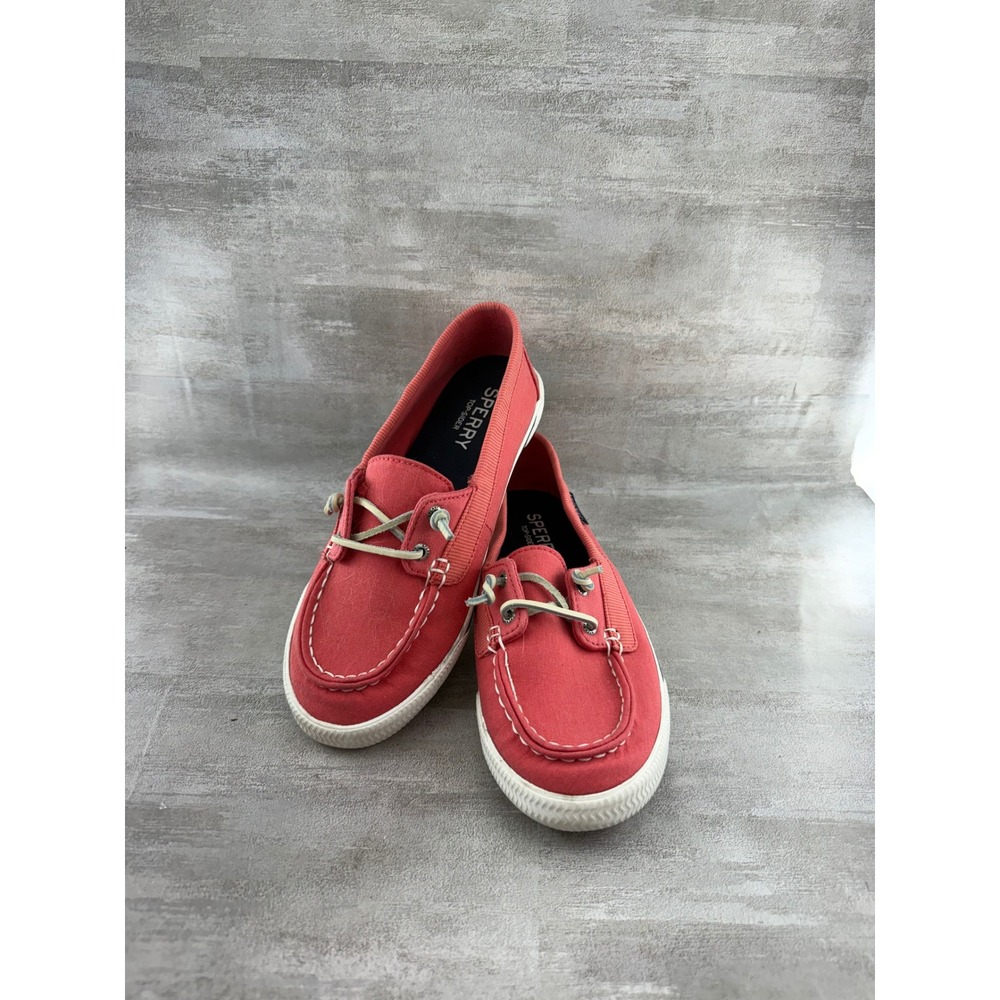 Sperry Top-Sider Women Sz 8.5 Coral Pink Textile Boat Shoes STS99290 Loafers
